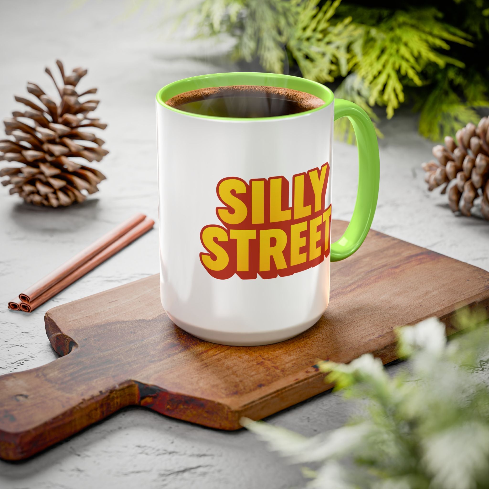 Silly Street Coffee Mug — Retro Bold Text Ceramic Mug (11oz & 15oz)